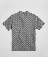 Checkerboard Towel Color Blocked Short Sleeve Button Down Shirt - Grey